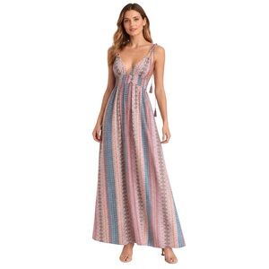 Lulus Boho Maxi Dress Adjustable Tie Straps Multicolor Print Size XS
